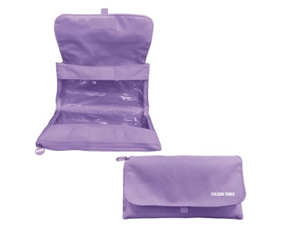 Dohe Vibes Portatodo Doble - Solapa con Bolsillo Interior - Cremallera - Ventanas Transparentes - Poliester - 22x11x6cm - Color Morado