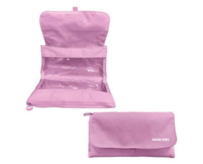Dohe Vibes Portatodo Doble - Solapa con Bolsillo Interior - Cremallera - Ventanas Transparentes - Poliester - 22x11x6cm - Color Rosa