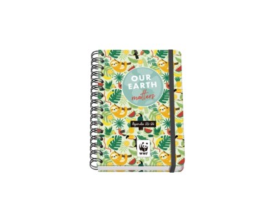 Dohe WWF Tropic Agenda Escolar 25/26 Espiral Wireo A5 - Semana Vista - Papel 80g/m2 - 4 Hojas de Pegatinas - Cubierta de Carton Plastificado - Cierre con Goma Elastica