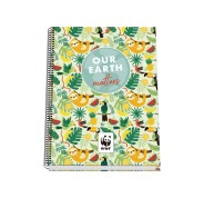 Dohe WWF Tropic Cuaderno Espiral A4 100 Hojas Microperforadas Cuadricula 5mm - Tapa Dura Carton Forrado - Bandas de Color