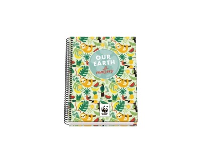 Dohe WWF Tropic Cuaderno Espiral A5 100 Hojas Cuadricula 5mm - Tapa Dura Impresa a todo Color y Plastificada en Brillo - Bandas de Color