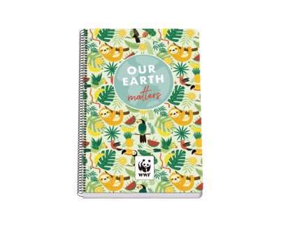 Dohe WWF Tropic Cuaderno Espiral Folio 80 Hojas Cuadricula 4mm con Margen - Tapa Rigida Impresa a todo Color y Plastificada en Brillo - Guardas Impresas