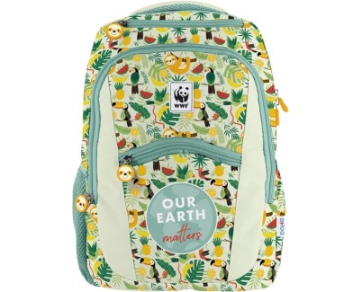 Dohe WWF Tropic Mochila Escolar - Compartimento Principal con Bolsillo Acolchado - Bolsillos Laterales para Bebidas - Espalda Acolchada - Doble Asa Superior - Fabricada en Poliester - Medidas 31,5x40x11cm