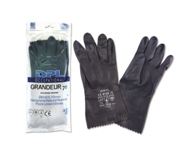 DPL Occupational Grandeur Guantes Industriales Talla 9-9 1/2 - Flocados - Espesor en Palma de 0,7mm - Industria Quimica, Pesada y de Mantenimiento etc.. - Color Negro