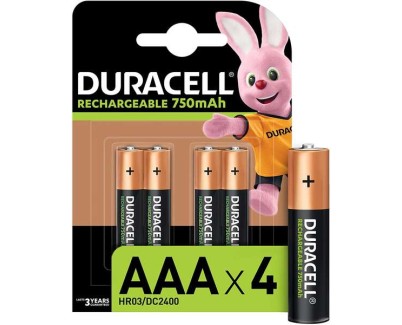 Duracell Pilas Recargables NiHM AAA HR03 1.2V 750mAh - Precargadas - 4 Unidades