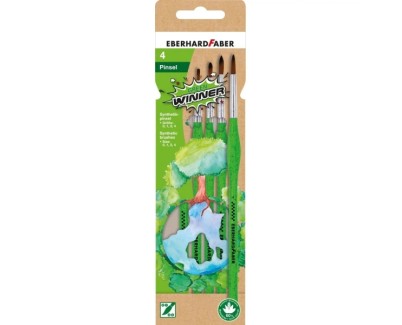 Eberhard Faber Green Winner Pack con 4 Pinceles de Pelo Sintetico Tamaños 0, 1, 2, 4 - Agarre Ergonomico - Fabricados con un 60% de Almidon de Maiz