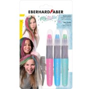 Eberhard Faber Pack de 3 Tizas Metallic para el Cabello + 1 Mini Peine - Aplicar sobre el Cabello Seco - Utilice el Peine para Dispensar el Color - Facil de Lavar - Colores Rosa, Azul, Verde Metalizados