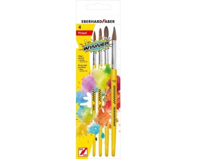 Eberhard Faber Winner Pack con 4 Pinceles de Pelo Poni Tamaños 4, 6, 8, 12 - Virola de Aluminio