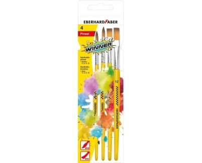 Eberhard Faber Winner Pack con 4 Pinceles de Pelo Sintetico Tamaños 4, 6, 8, 12 - Virola de Aluminio