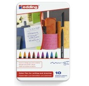 Edding 1200 Caja Metalica con 10 Rotuladores - Punta Redonda - Trazo 1mm - Tinta con Base de Agua
