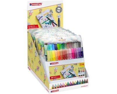 Edding 1200 Expositor con 10 Packs de 30 Rotuladores - Punta Redonda - Tinta con Base de Agua - Colores Clasicos, Neon y Pastel Surtidos