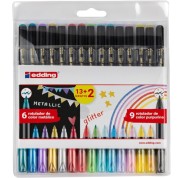 Edding 1200 Metallic and Glitter Pack de 15 Rotuladores - Punta Redonda - Trazo Metallic 1-3mm, Glitter 3mm - Tinta con Base de Agua - Colores Metalicos y Glitter Edding 1200 Metallic and Glitter Pack de 15 Rotuladores - Punta Redonda - Trazo Metallic 1-3mm, Glitter 3mm - Tinta con Base de Agua - Colores Metalicos y Glitter