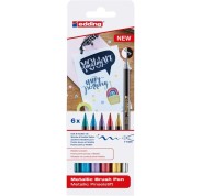 Edding 1340 Brush Pack de 6 Rotuladores - Punta Pincel Flexible - Trazo 1-3mm - Tinta con Base de Agua - Colores Oro, Rojo, Azul, Verde, Gris y Morado