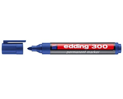 Edding 300 Rotulador Permanente - Punta Redonda - Trazo entre 1.5 y 3 mm. - Tinta Casi Inodora - Capuchon con Clip - Secado Rapido - Color Azul