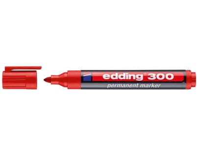 Edding 300 Rotulador Permanente - Punta Redonda - Trazo entre 1.5 y 3 mm. - Tinta Casi Inodora - Capuchon con Clip - Secado Rapido - Color Rojo
