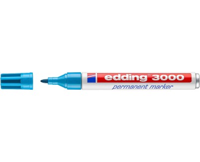 Edding 3000 Rotulador Permanente - Punta Redonda de 1.5mm - Trazo entre 1.5 y 3mm - Recargable - Secado Rapido - Color Azul Claro