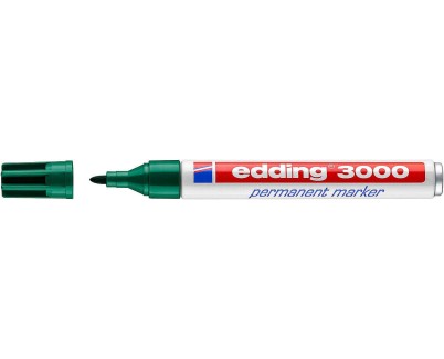 Edding 3000 Rotulador Permanente - Punta Redonda de 1.5mm - Trazo entre 1.5 y 3mm - Recargable - Secado Rapido - Color Verde