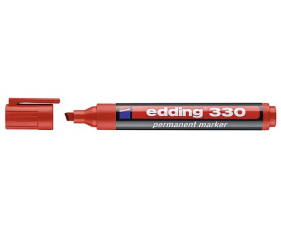 Edding 330 Rotulador Permanente - Punta Biselada - Trazo entre 1 y 5 mm. - Tinta casi Inodora - Capuchon con Clip - Secado Rapido - Color Rojo