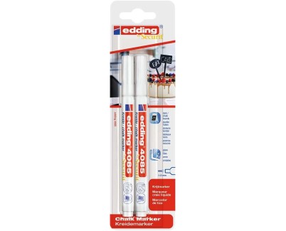 Edding 4085 Pack de 2 Rotuladores de Tiza Liquida - Punta Redonda - Trazo 1-3mm - Olor Neutro - Color Blanco