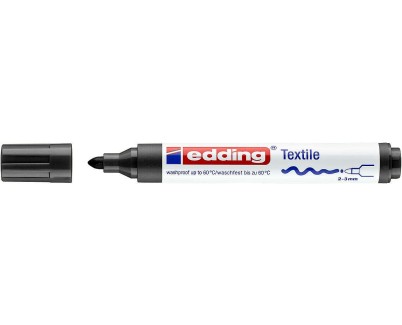Edding 4500 Rotulador Permanente para Textil - Punta Redonda - Trazo entre 2 y 3mm - Olor Neutro - Secado Rapido - Color Negro