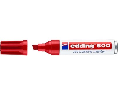 Edding 500 Rotulador Permanente - Punta Biselada - Trazo entre 2  y 7 mm. - Recargable - Secado Instantaneo - Color Rojo