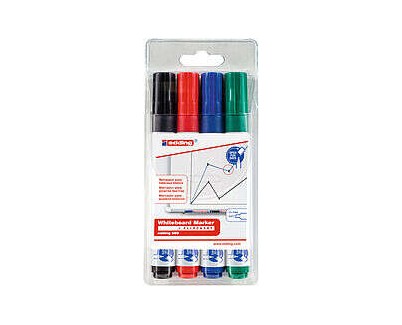 Edding 660 Pack de 4 Rotuladores para Pizarra Blanca - Punta Redonda - Trazo entre 1.5 y 3mm - Recargable - Secado Rapido - Colores Surtidos