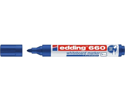 Edding 660 Rotulador para Pizarra Blanca - Punta Redonda - Trazo entre 1.5 y 3 mm. - Tinta Pigmentada - Recargable - Borrable en Seco - Color Azul