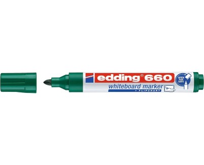 Edding 660 Rotulador para Pizarra Blanca - Punta Redonda - Trazo entre 1.5 y 3 mm. - Tinta Pigmentada - Recargable - Borrable en Seco - Color Verde