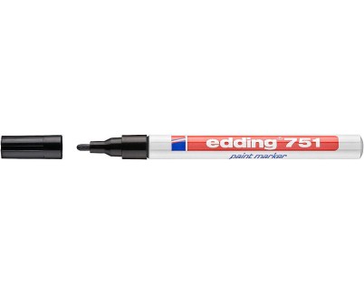 Edding 751 Rotulador Permanente - Punta Redonda - Trazo entre 1 y 2 mm. - Tinta Opaca - Secado Rapido - Color Negro