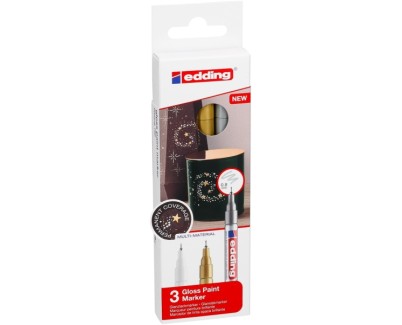 Edding 780 Pack de 3 Rotuladores Permanentes de Tinta Opaca - Punta Redonda - Trazo 0.8mm - Puntas de Recambio Disponibles - Secado Rapido - Colores Blanco, Plata y Oro
