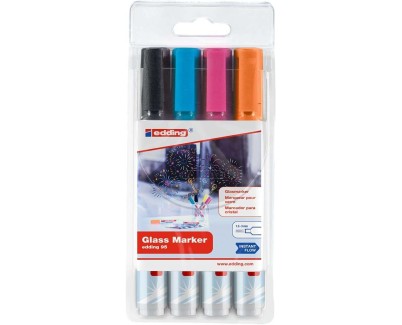 Edding 95 Pack de 4 Rotuladores de Tiza Liquida - Punta Redonda - Trazo 1.5-3mm - Colores Negro, Naranja, Rosa y Azul