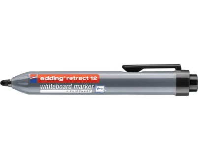 Edding Retract 12 Rotulador para Pizarra Blanca Retractil - Punta Redonda - Trazo entre 1.5 y 3mm - Recargable - Secado Rapido - Color Negro