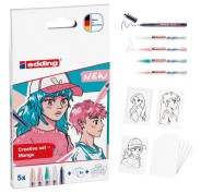 Edding Set Acrilico Manga Pack de 4 Rotuladores 5300 + 1 Rotulador 1800 + 6 Tarjetas en Blanco + 3 Plantillas + 1 Folleto con Instrucciones - Colores Surtidos