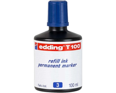 Edding T100 Bote de Recarga para Rotulador Permanente - Capacidad 100ml - Color Azul