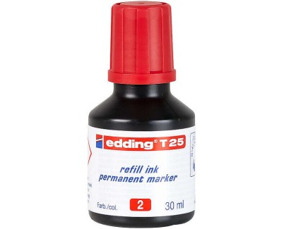 Edding T25 Bote de Recarga para Rotulador Permanente - Capacidad 30ml - Color Rojo
