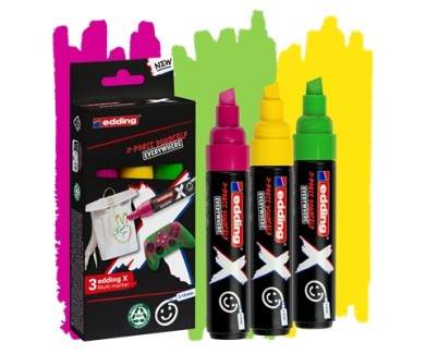Edding X 6900 Caramelo Pack de 3 Rotuladores Multisuperficie Permanentes de Tinta Opaca - Punta Biselada con Trazo 2-10mm - Color Amarillo, Verde y Magenta