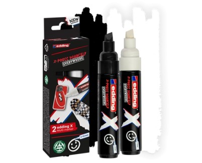 Edding X 6900 Pack de 2 Rotuladores Multisuperficie Permanentes de Tinta Opaca - Punta Biselada con Trazo 2-10mm - Color Blanco y Negro