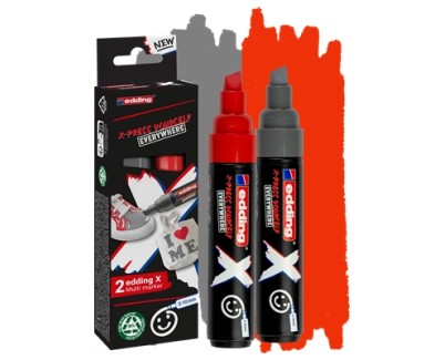 Edding X 6900 Pack de 2 Rotuladores Multisuperficie Permanentes de Tinta Opaca - Punta Biselada con Trazo 2-10mm - Color Gris y Rojo