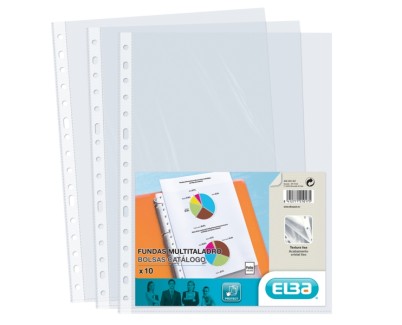 Elba Pack de 10 Fundas Multitaladro PP 70 Micras - Tamaño Folio - Acabado Cristal - Transparente