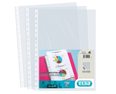 Elba Pack de 10 Fundas Multitaladro PP 90 Micras - Tamaño Folio - Acabado Piel Naranja - Transparente