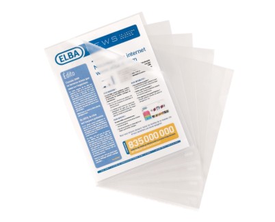 Elba Pack de 100 Dossieres U&ntilde;ero Standard Folio PP 140 ?icras - Resistente y Duradero - Acabado Piel de Naranja Transparente