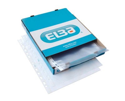 Elba Pack de 100 Fundas Multitaladro PP 90 Micras - Tama&ntilde;o A4 - Acabado Piel Naranja - Transparente
