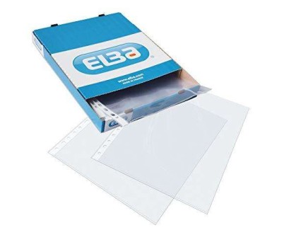 Elba Pack de 100 Fundas Multitaladro PP 90 Micras - Tama&ntilde;o Folio - Acabado Piel Naranja - Transparente