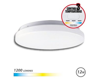 Elbat Aplique LED Techo Redondo 12W - 1200Lm - Selector 3 Temperaturas - Color Blanco