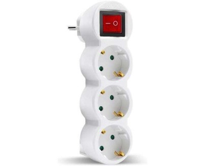 Elbat Base Multiple 3 Tomas con Interruptor - Color Blanco