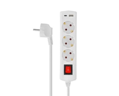 Elbat Base Multiple 3 Tomas con Interruptor + USB + Tipo C - Color Blanco