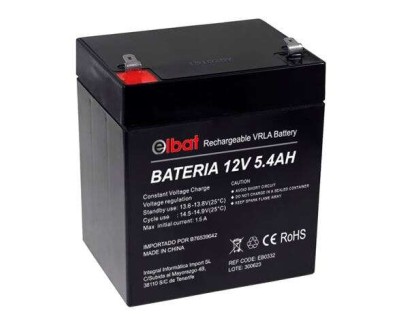 Elbat Bateria de Plomo 12V 5.4Ah VRLA Agm - Dimensiones 90X70X101mm - Tecnologia de Seguridad VRLA - Color Negro