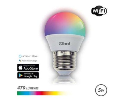 Elbat Bombilla LED Esferica Smart Wi-Fi G45 E27 5W 470lm RGB - Temperatura 2700K a los 6000K - Control de Voz - Control Remoto - 3 Modos de Color: Frio, Natural y Calido