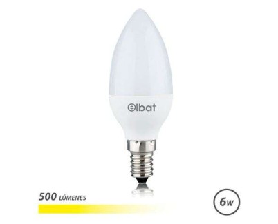 Elbat Bombilla LED - Potencia 6W - Lumenes 500 - Tipo de Luz 3000K Luz Calida - Casquillo E14 - Angulo 180º - Dimensiones 37X100mm - 30.000 Horas de Vida - 15.000 Encendidos - Color Blanco