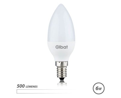 Elbat Bombilla LED - Potencia: 6W - Lumenes: 500 - Tipo de Luz: 4000K Luz Blanca - Casquillo: E14 - Angulo: 180º - Dimensiones: 37X100mm - 30.000 Horas de Vida - 15.000 Encendidos - Color Blanco